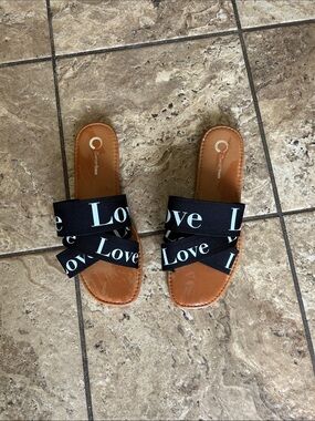 Love Black Strap Slide Sandals — Women